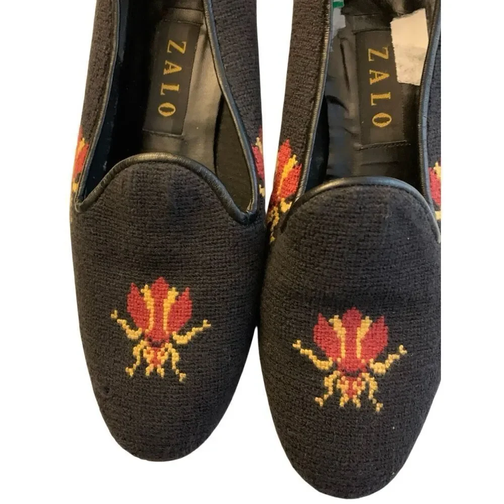 Zalo needlepoint embroidered flats loafers women's size 8